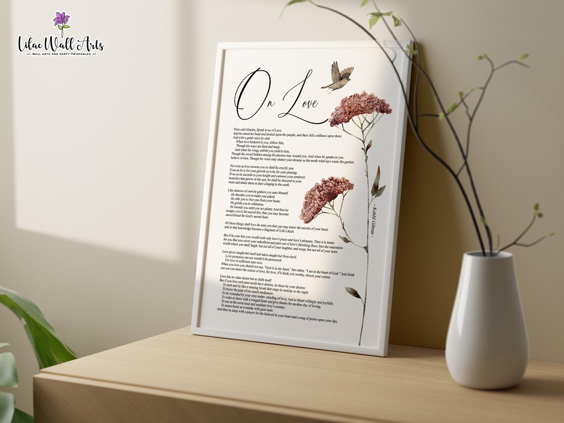 On Love Kahlil Gibran Poem Floral Botanical Wedding Gift Poster