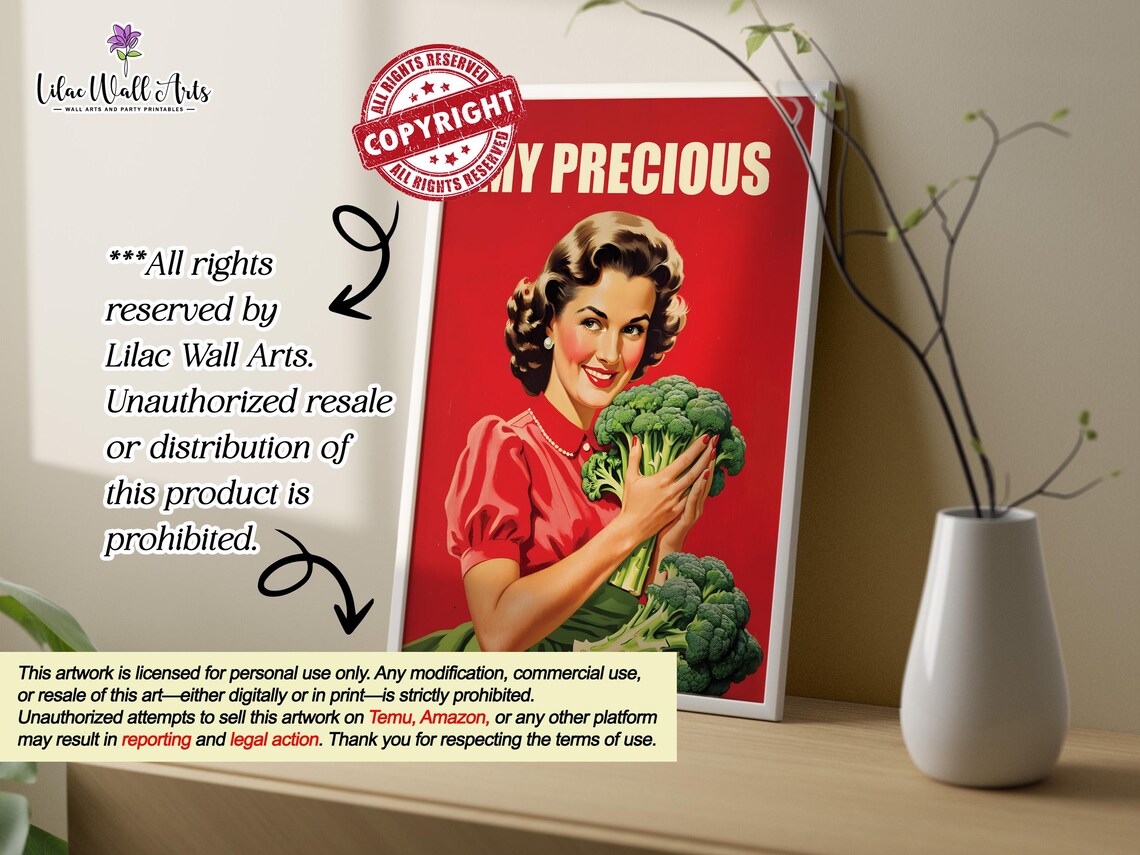 My Precious Broccoli Retro 50s Vintage Kitchen Humor Food Poster - Image 2