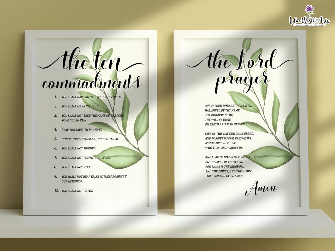 Ten Commandments And Lords Prayer Botanical Set Of 2 Scripture Poster - Image 3
