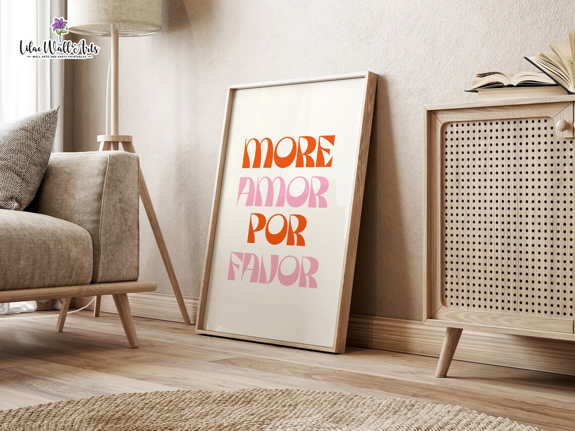 More Amor Por Favor Retro Groovy Orange Pink Love Quote Poster - Image 5