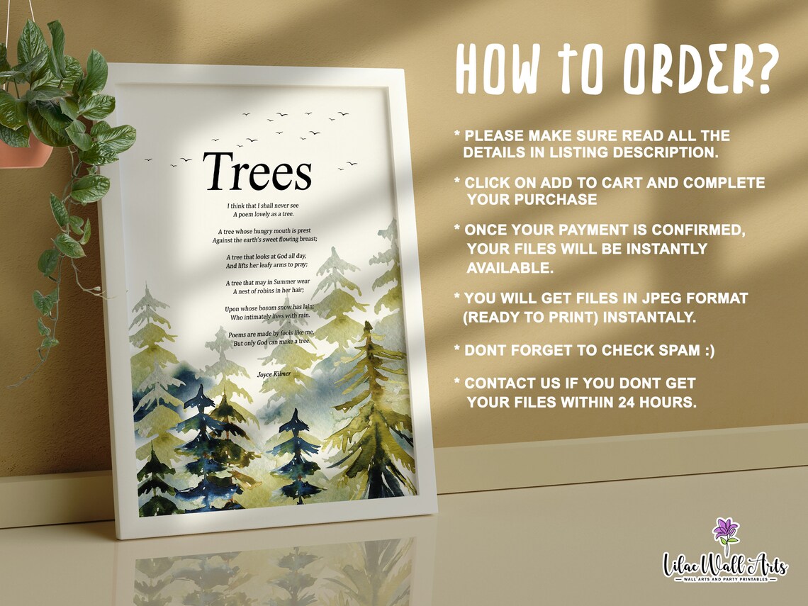 Joyce Kilmer Trees Poem, Nature Quote Art Print - Image 3