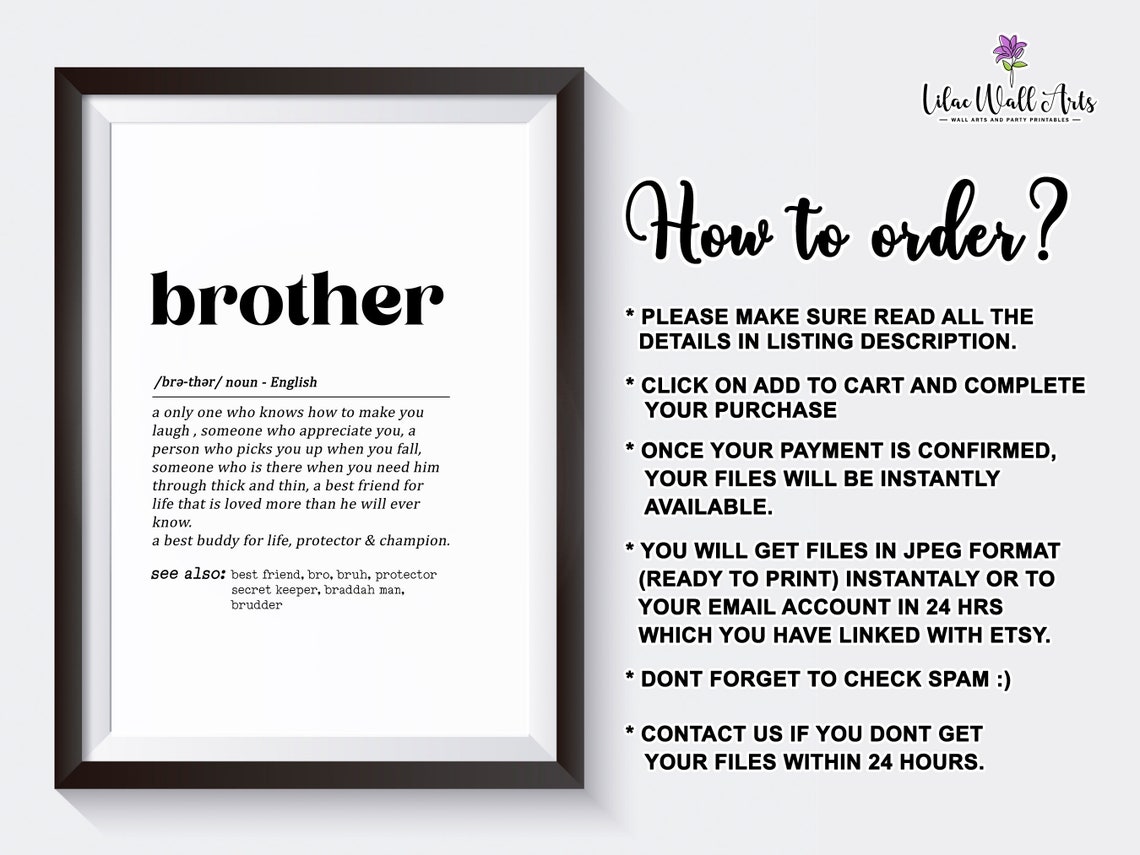 Brother Definition Art Print Best Buddy Protector Champion Gift - Image 2