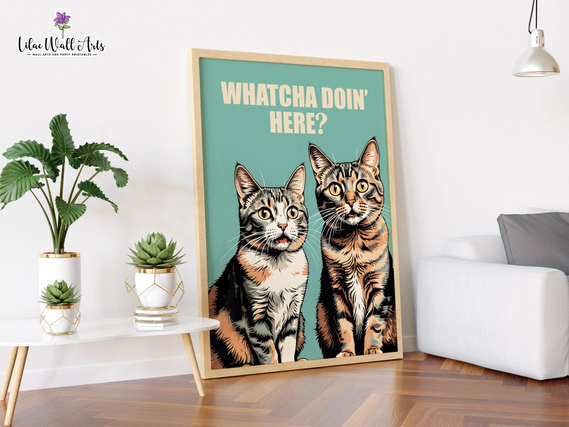 Whatcha Doin Here Two Tabby Cats Funny Bathroom Wall Decor Poster - Image 2