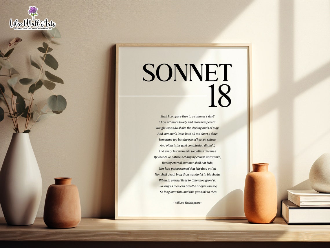 Sonnet 18 William Shakespeare Minimalist Black White Poetry Poster - Image 6