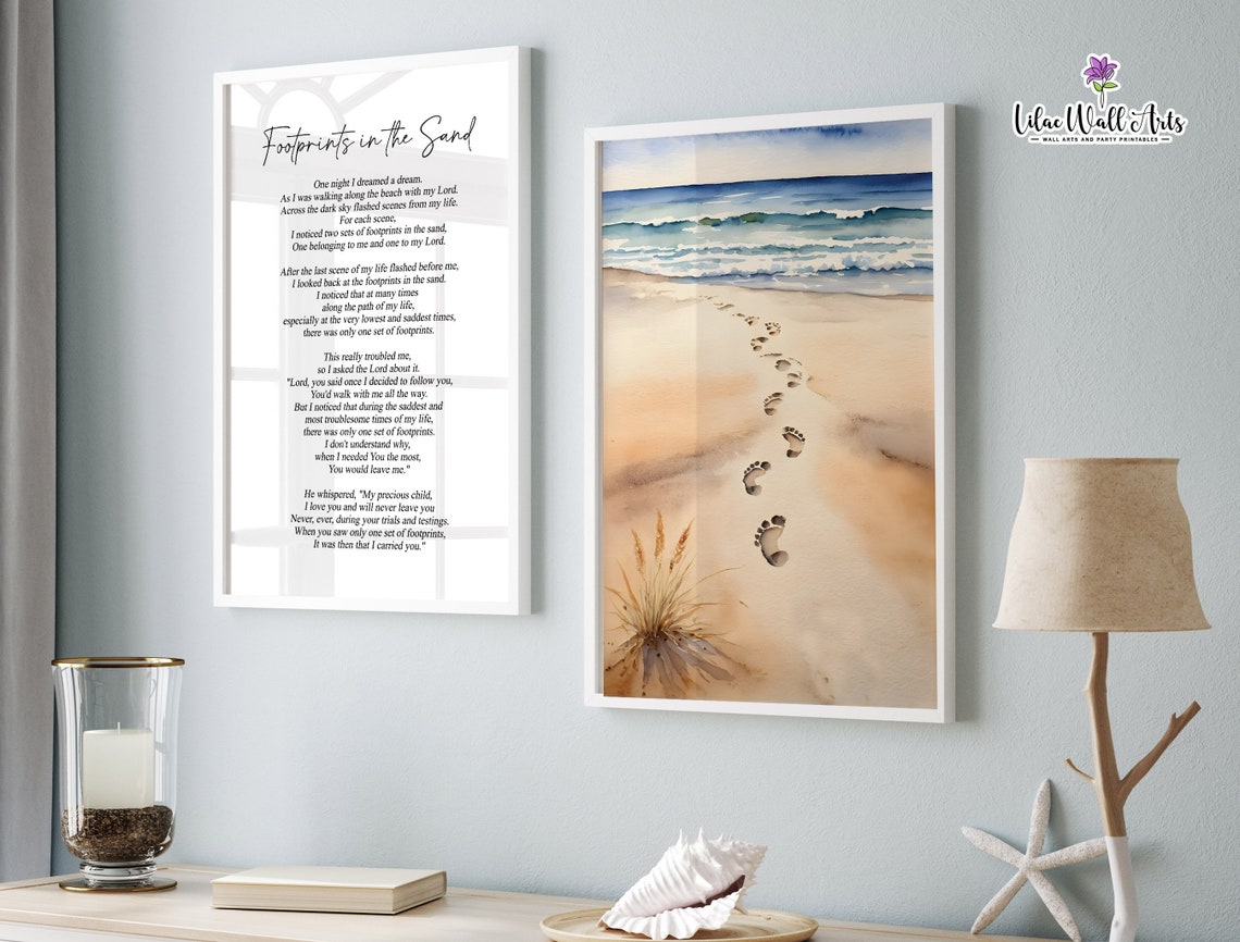 Footprints In The Sand Christian Poem Ocean Painting Footprints Poem Scripture Boho Christian Print Watercolor Bible Art - Image 4