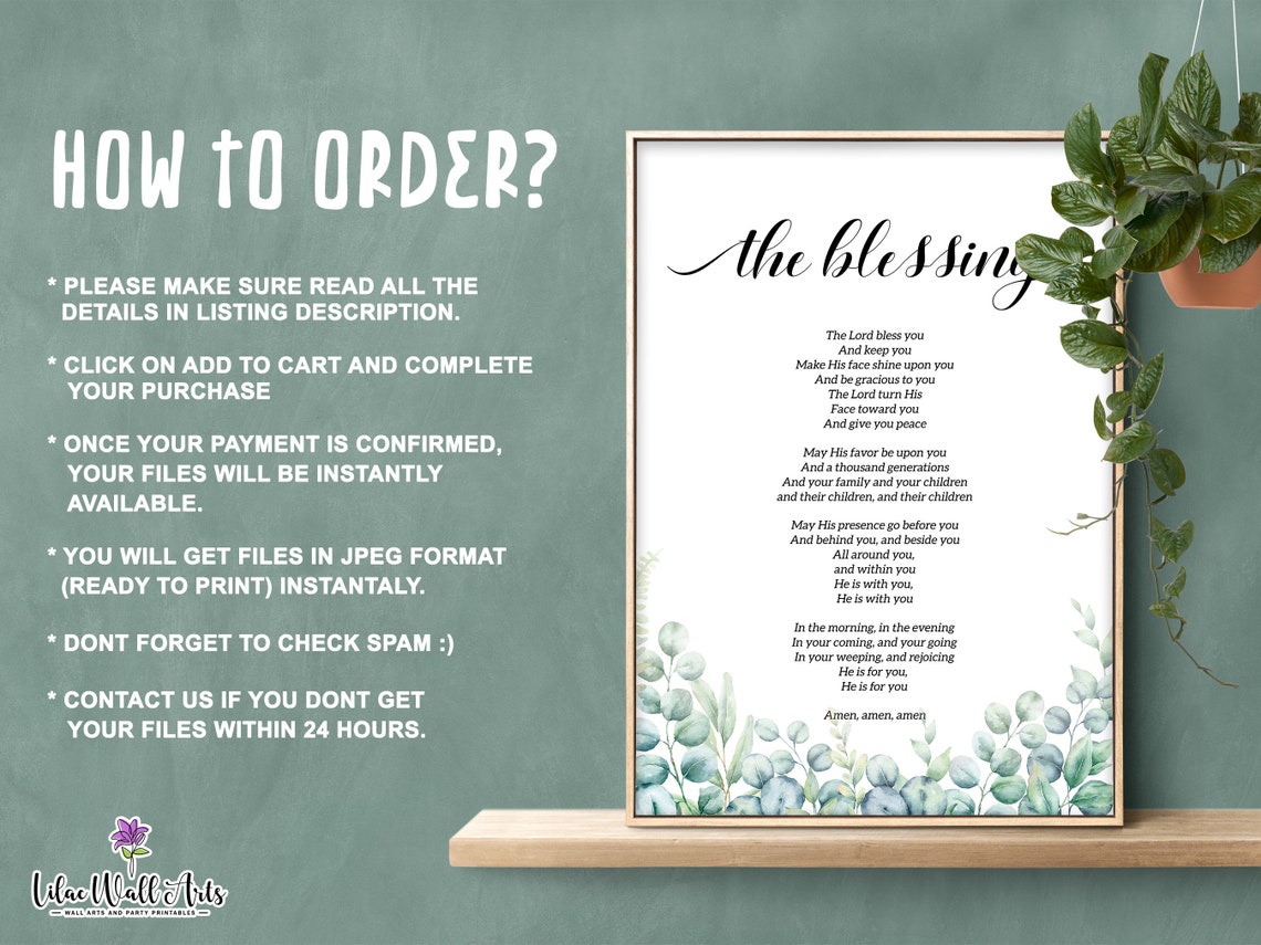 The Blessing Song Lyrics Christian Watercolor Eucalyptus Art Poster - Image 3