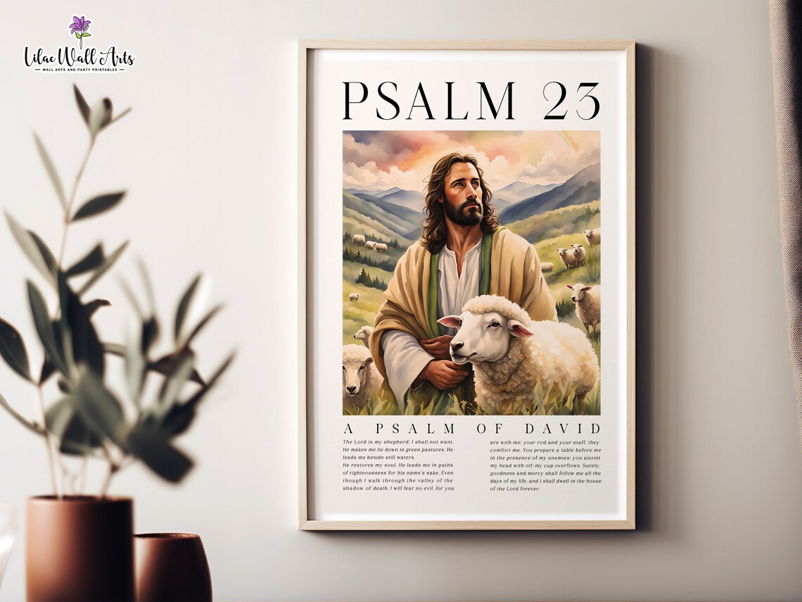 Psalm 23 Jesus With Lamb Pastoral Bible Verse Christian Art Poster - Image 4