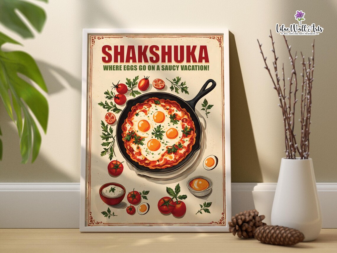 Shakshuka Retro Cafe Poster, Mediterranean Brunch Art - Image 3