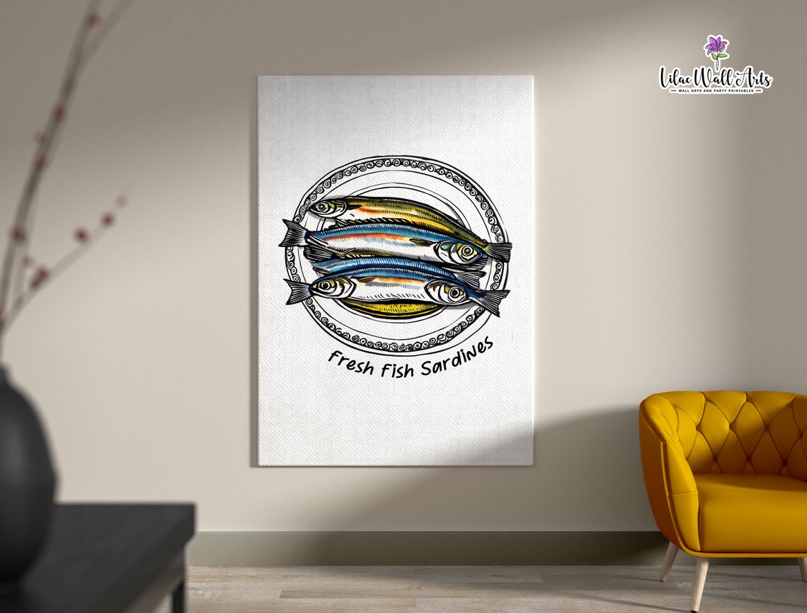 Fresh Fish Sardines Hand Drawn Kitchen Poster Seafood Plate Decor - Image 5