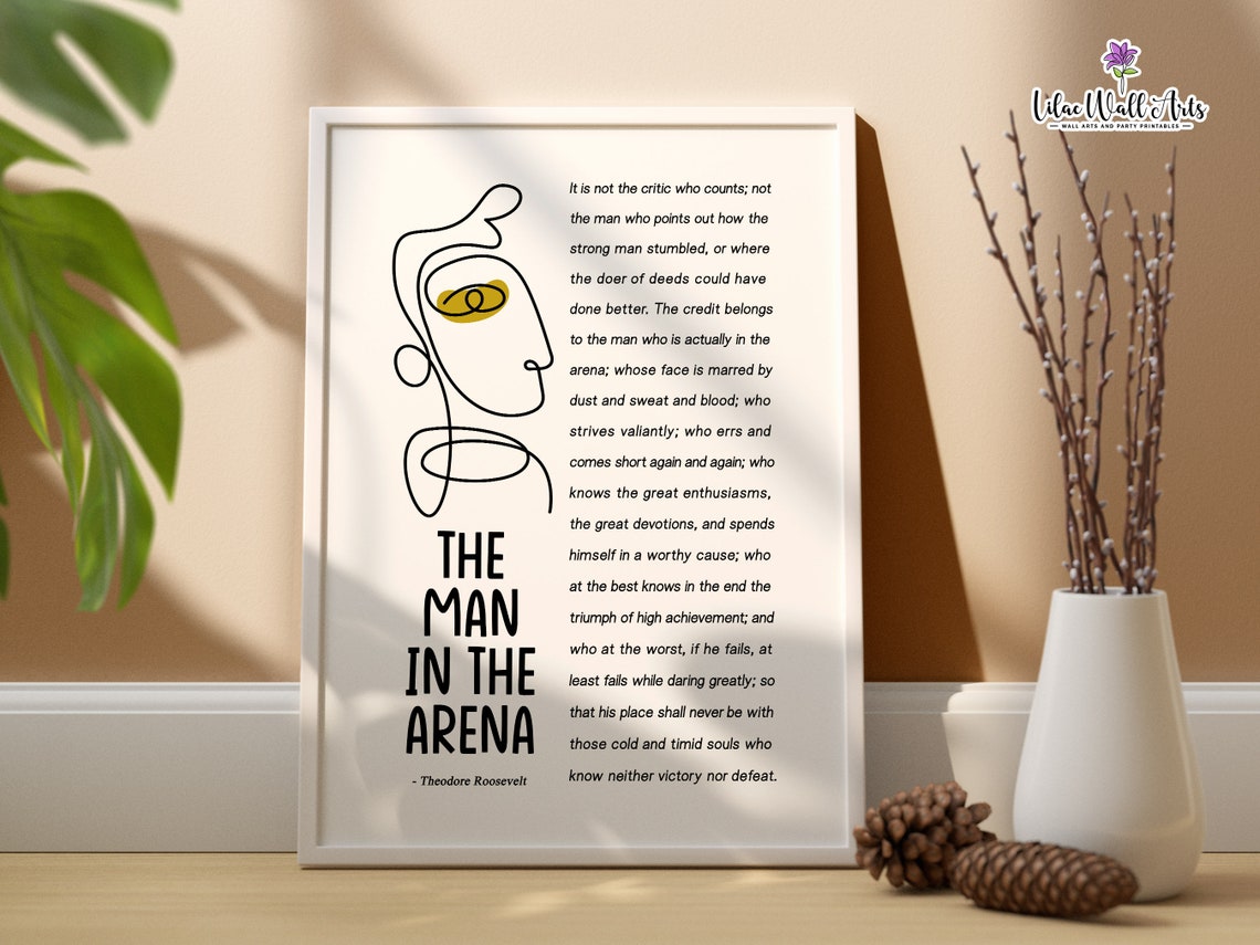 The Man In The Arena Poem Print Theodore Roosevelt Quote Poetry Literary Poster Poetry Art Poetry Gift Male Office Dcor