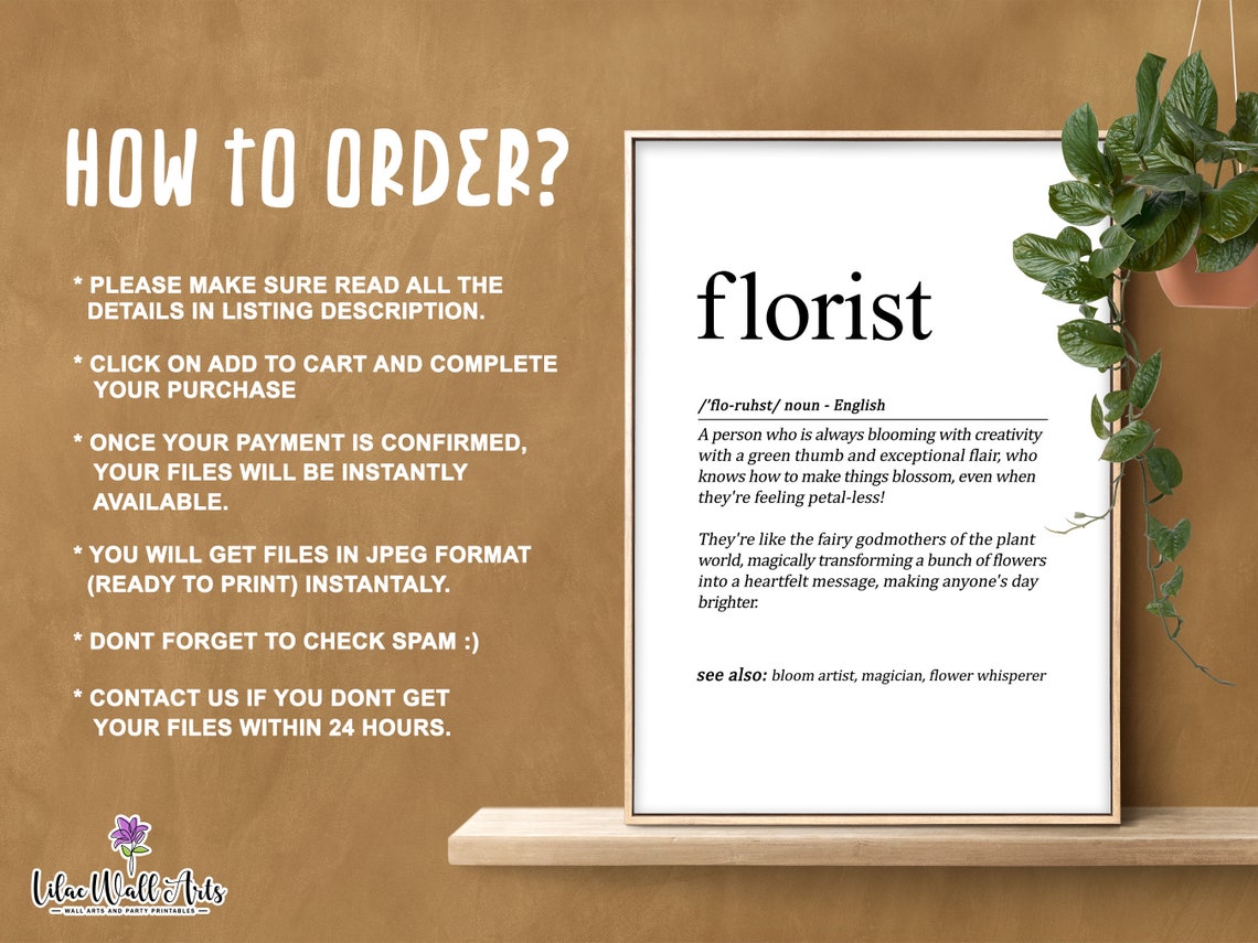 Florist Definition Print Wedding Florist Gift Idea Floral Shop Flower Shop Flower Woman Gift For Florist Floral Art Floral Wall Art - Image 2