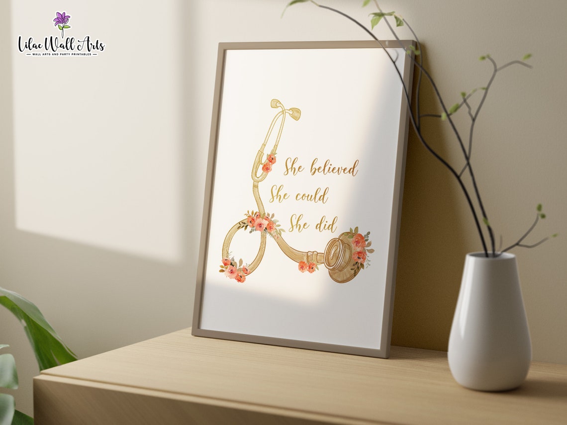 She Believed She Could So She Did Gold Stethoscope Nurse Gift Poster