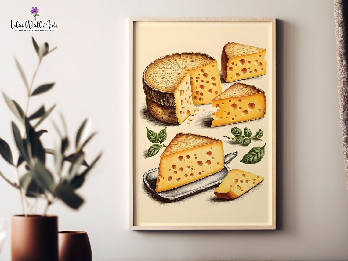 Vintage Swiss Cheese Illustration Kitchen Foodie Lover Wall Poster