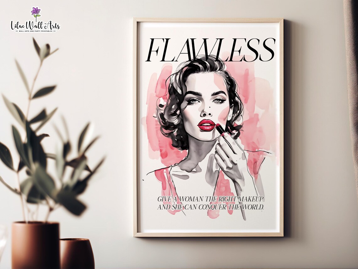 Flawless Makeup Watercolor Beauty Glam Woman Lipstick Poster - Image 3