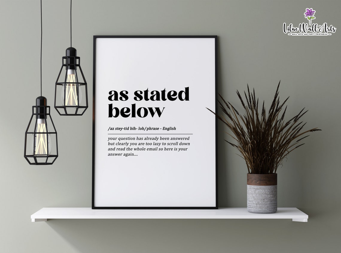 As Stated Below Funny Email Dictionary Definition Wall Print