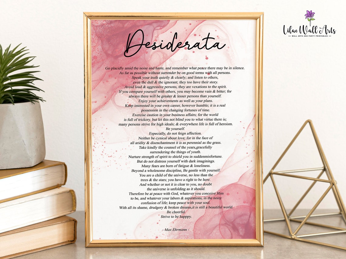 Desiderata Poem Max Ehrmann Pink Watercolor Inspirational Poster - Image 4