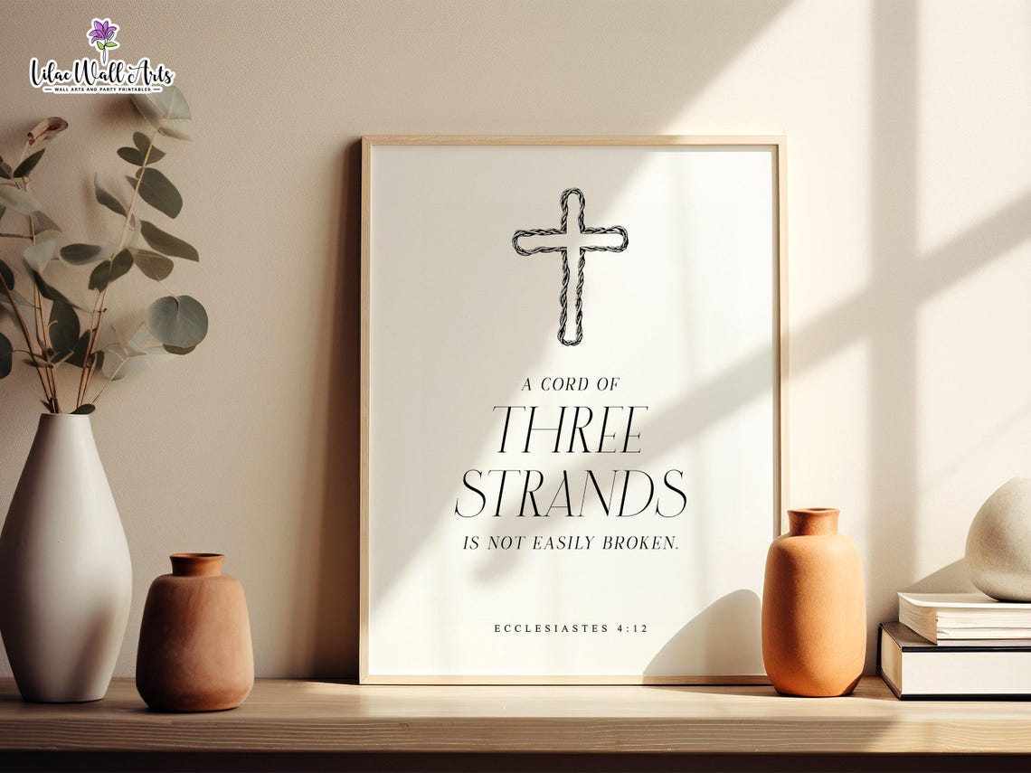 A Cord Of Three Strands Cross Rope Line Art Wedding Verse Poster