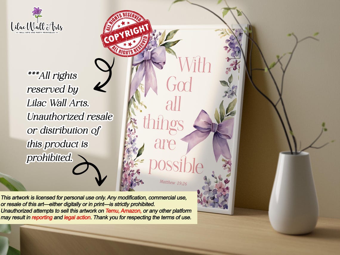 Matthew 19:26 With God All Things Are Possible Lilac Bow Poster - Image 2