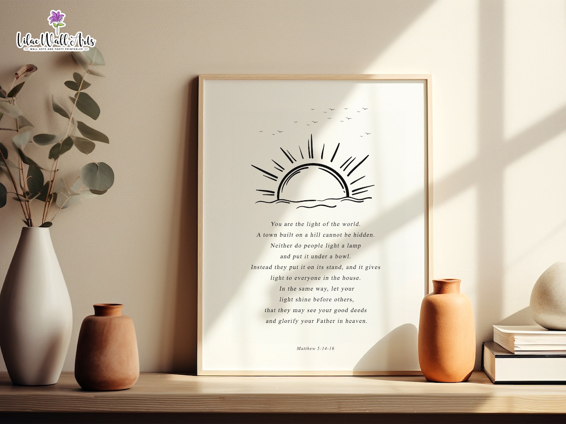 Matthew 514 16 Sunrise Line Art You Are The Light Christian Poster
