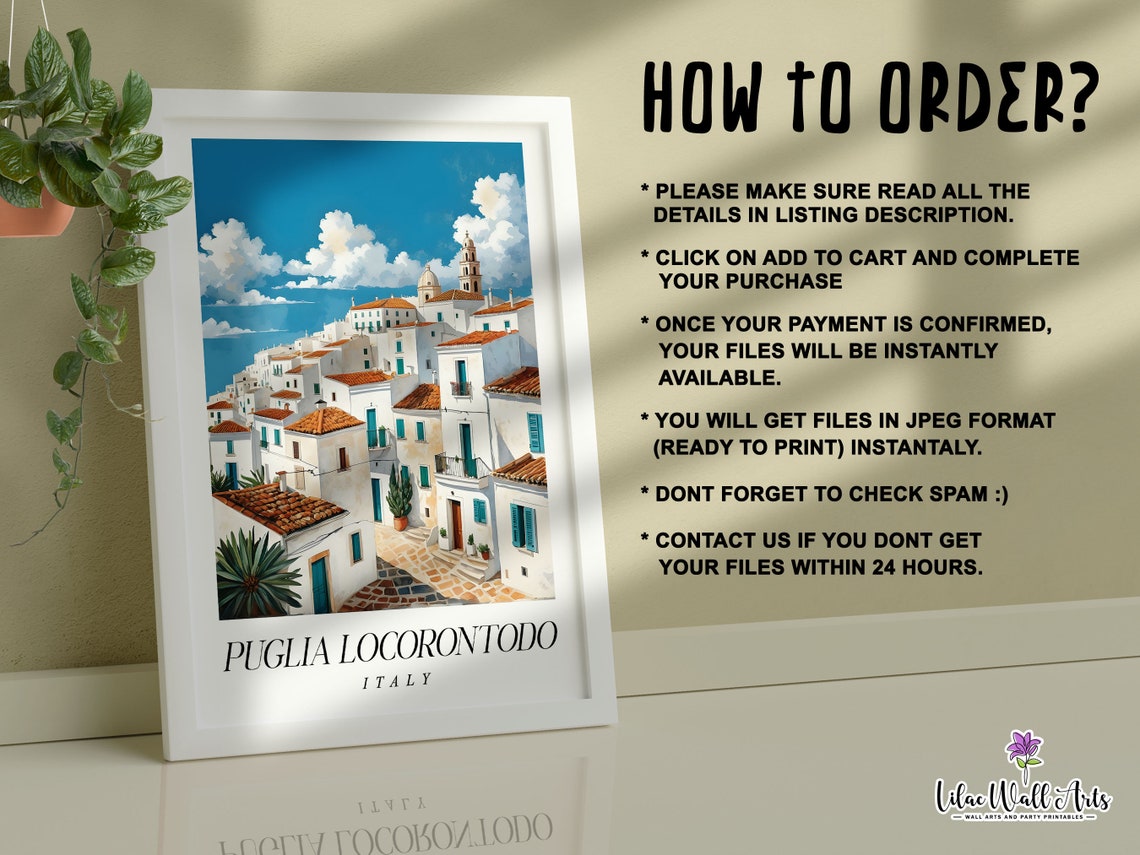 Puglia Locorontodo Italy Poster Prints Apulia Italian Village Italy Artwork Italian Poster Italy Gift Italy Wall Art Puglia Poster - Image 3