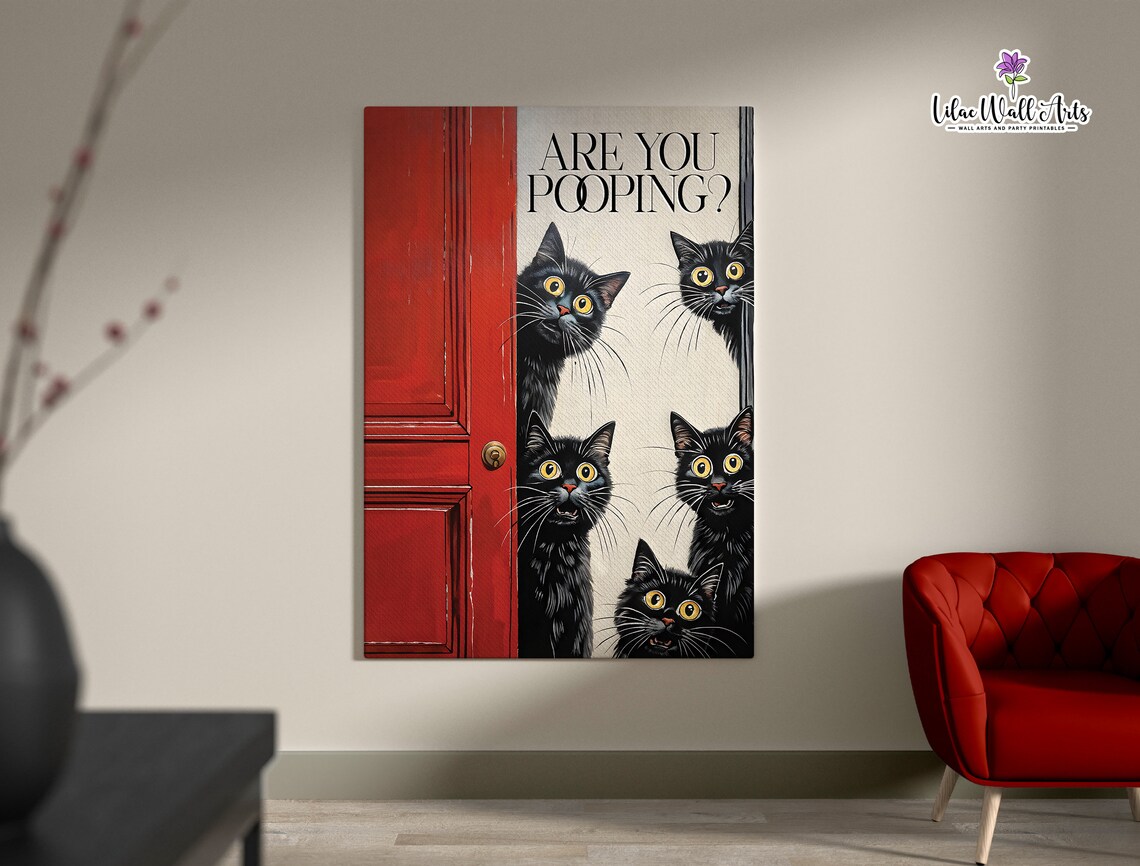 Are You Pooping Five Black Cats Red Door Bathroom Art Poster - Image 2
