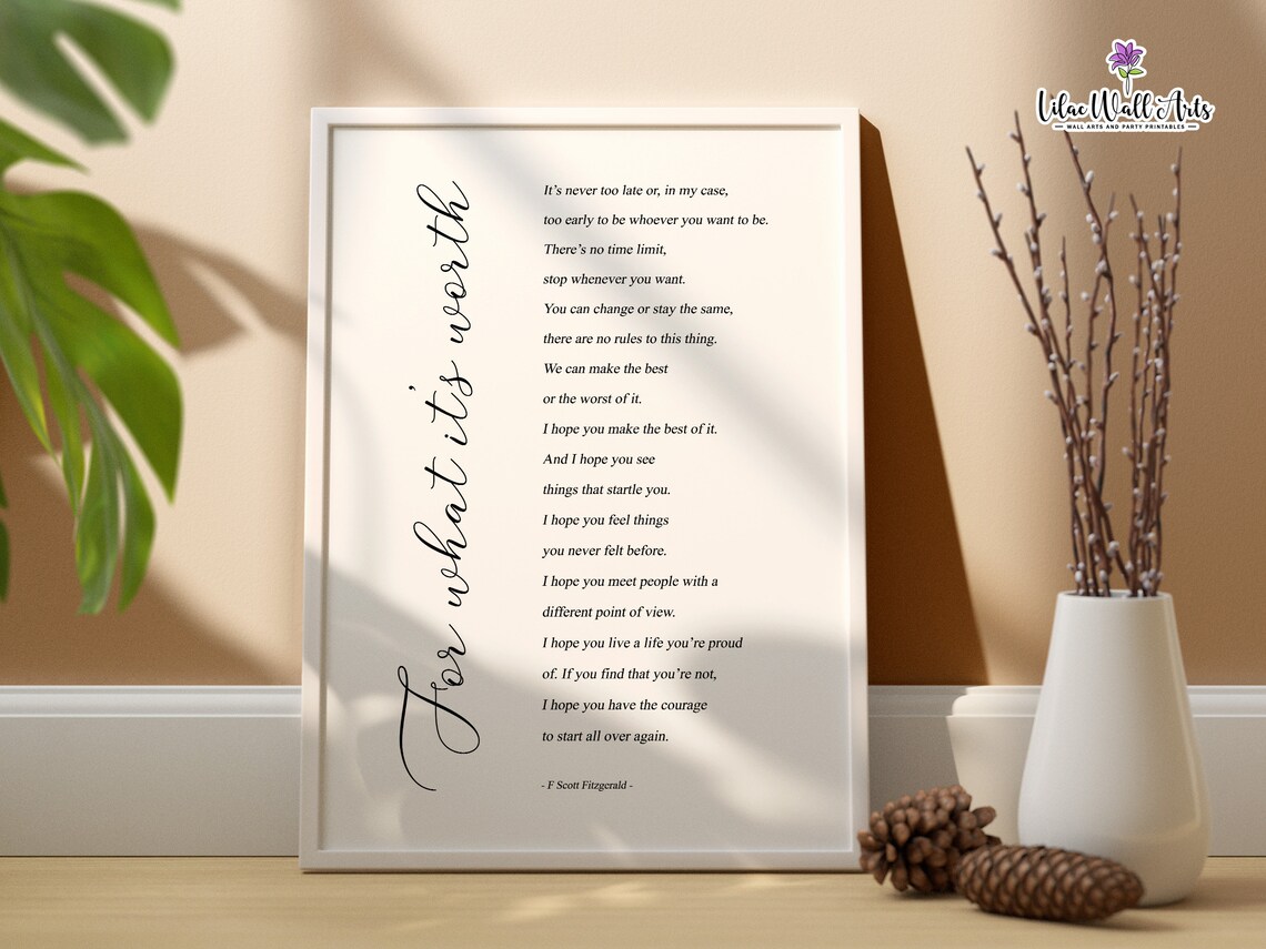F. Scott Fitzgerald Quotes, Great Gatsby Art Print