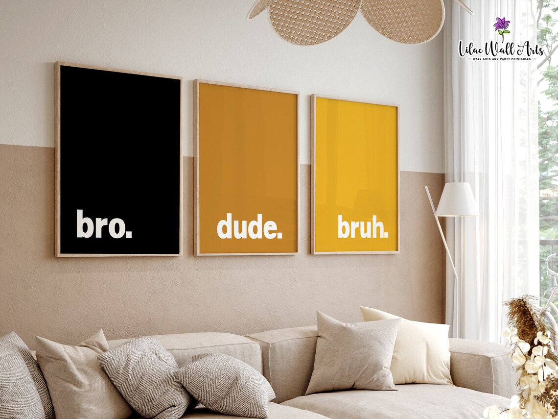 Bro Dude Bruh Minimalist Trio Black Mustard Yellow Typography Poster