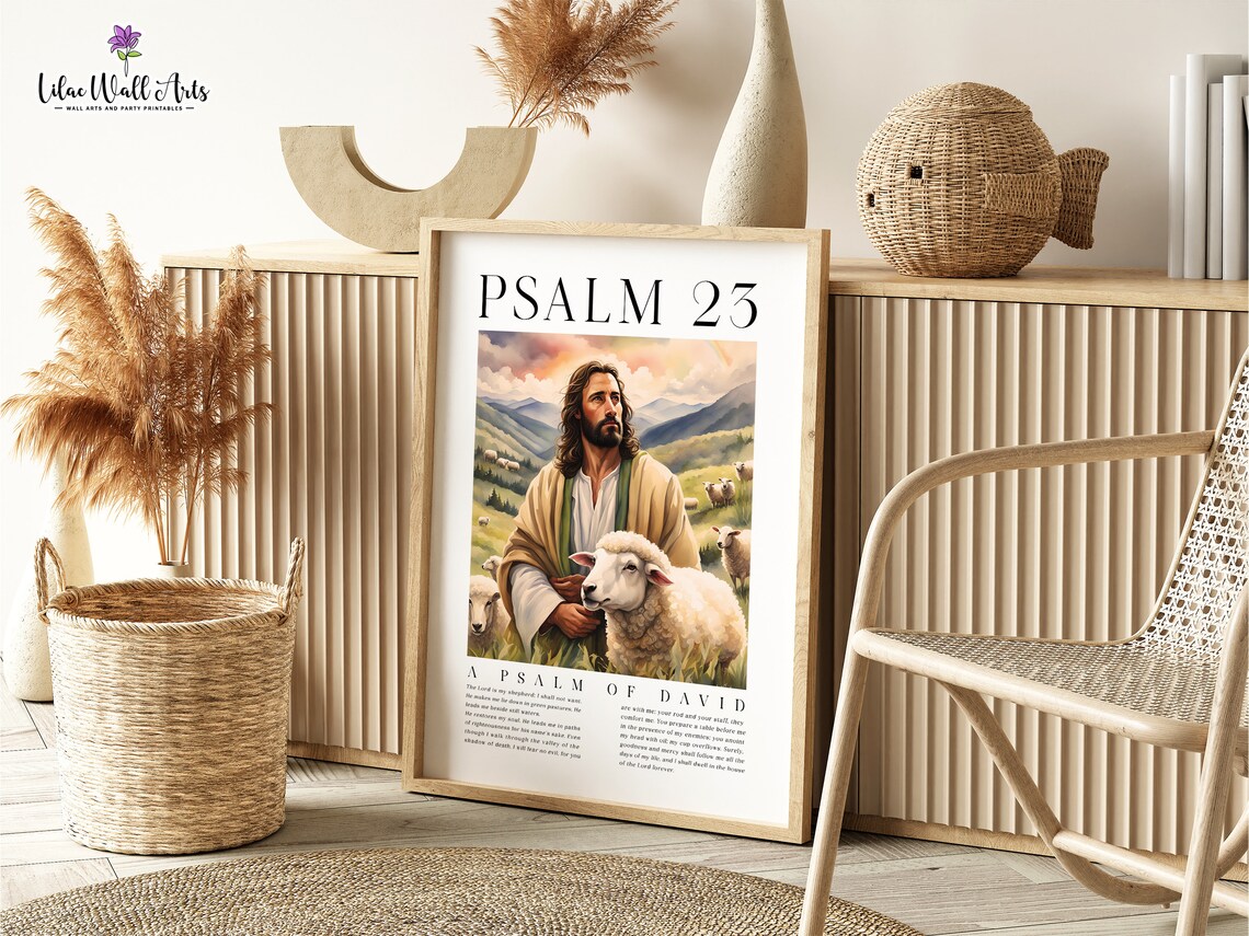 Psalm 23 Jesus With Lamb Pastoral Bible Verse Christian Art Poster - Image 5