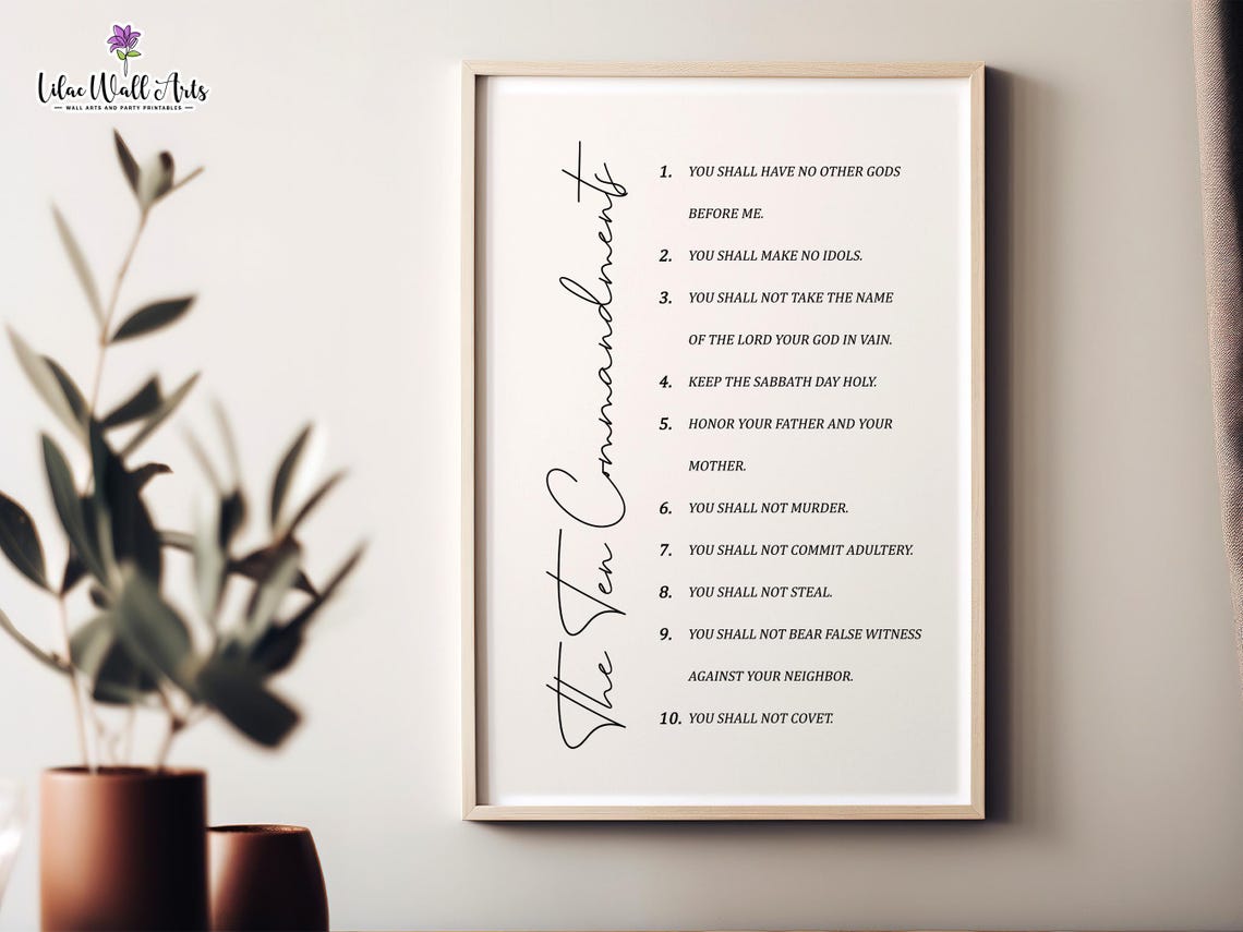 The Ten Commandments Full List Minimalist Scripture Wall Poster
