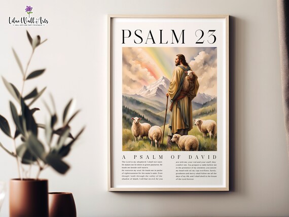 Psalm 23 Jesus The Good Shepherd Watercolor Bible Verse Art Poster