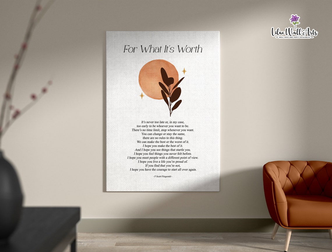 For What It's Worth F Scott Fitzgerald Boho Sun Quote Typography Print - Image 6