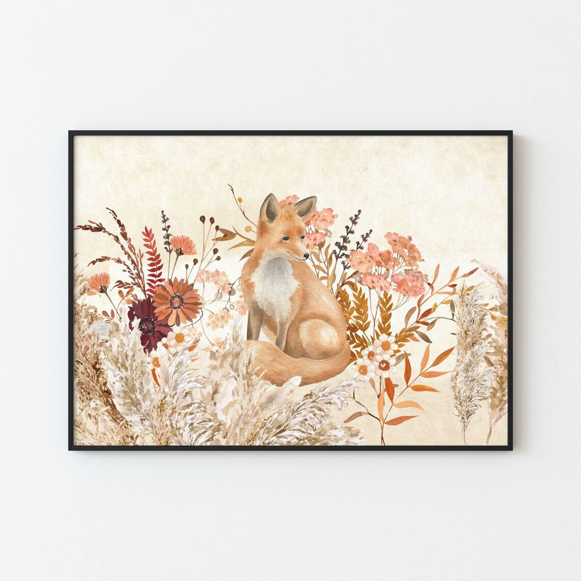 Fox Watercolor Fall Animal Art Print, Autumn Poster