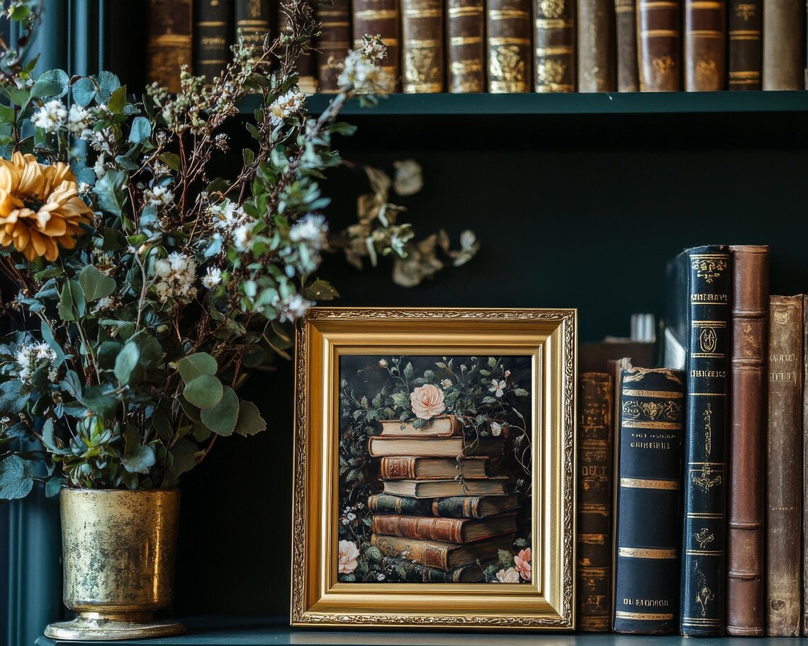Dark Academia Books And Flowers Art Print, Cottagecore - Image 3