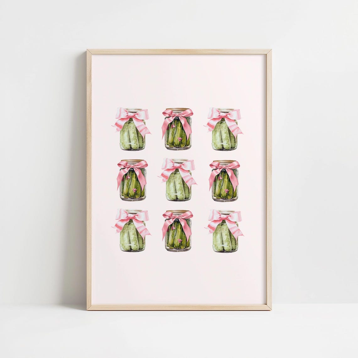 Coquette Pickle Jars Pink Bows Watercolor Pink Kitchen Wall Art