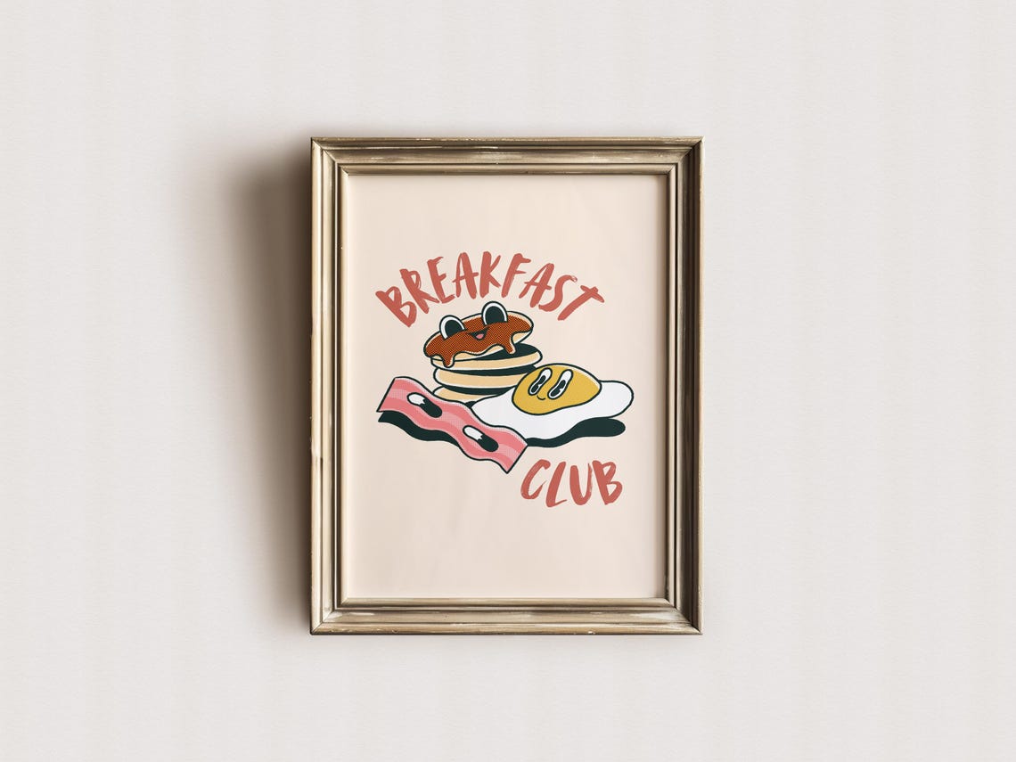 Breakfast Club Cute Smiling Pancakes Bacon Eggs Kitchen Art Poster - Image 2