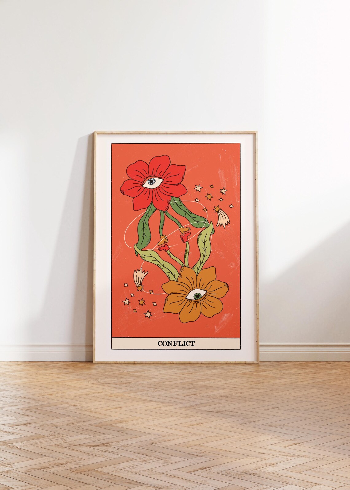 Conflict Tarot Card Surreal Eye Flowers Celestial Mystic Wall Art - Image 3