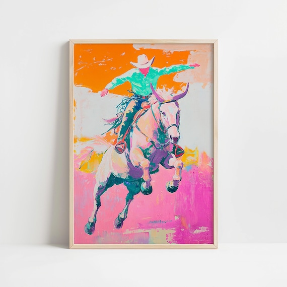 Colorful Cowboy Rodeo Rider Bucking Horse Pop Art Style Poster