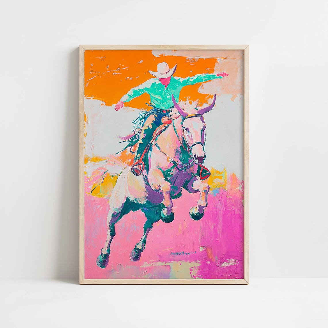 Colorful Cowboy Rodeo Rider Bucking Horse Pop Art Style Poster