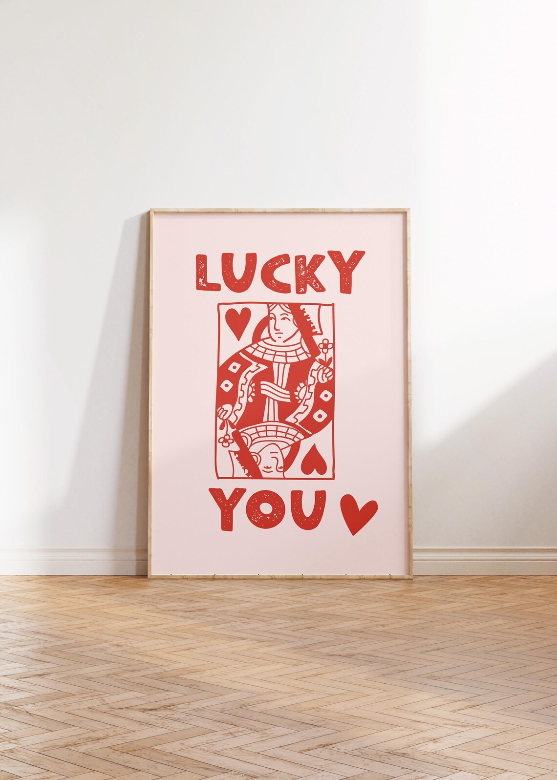 Lucky You Queen Of Hearts Playing Card Retro Pink Coquette Wall Art - Image 3