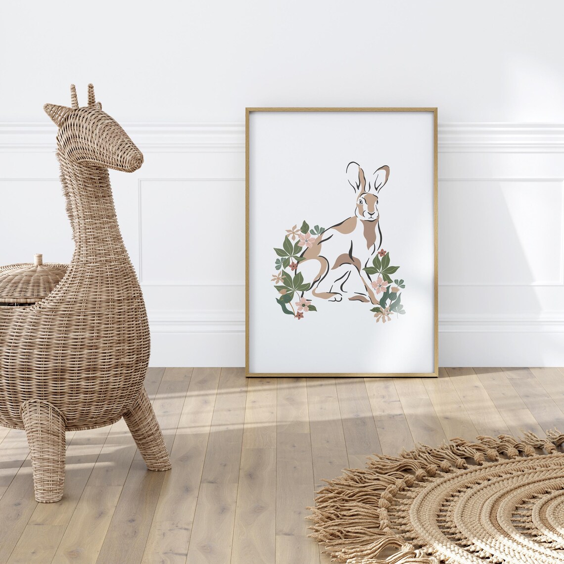 Bohemian Rabbit Hare Pink Blossom Floral Botanical Garden Poster - Image 2