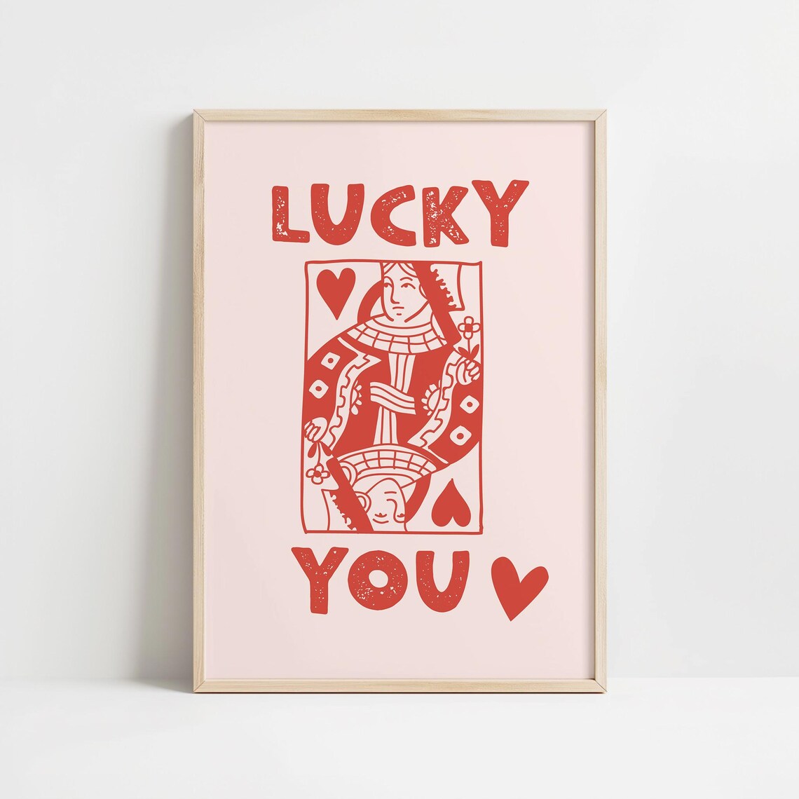Lucky You Queen Of Hearts Playing Card Retro Pink Coquette Wall Art
