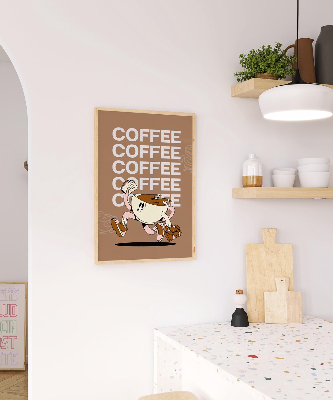 Coffee Retro Wall Art Print Cute Brown And Pink Coffee Bar Decor Retro Coffee Illustrations Wall Art - Image 3
