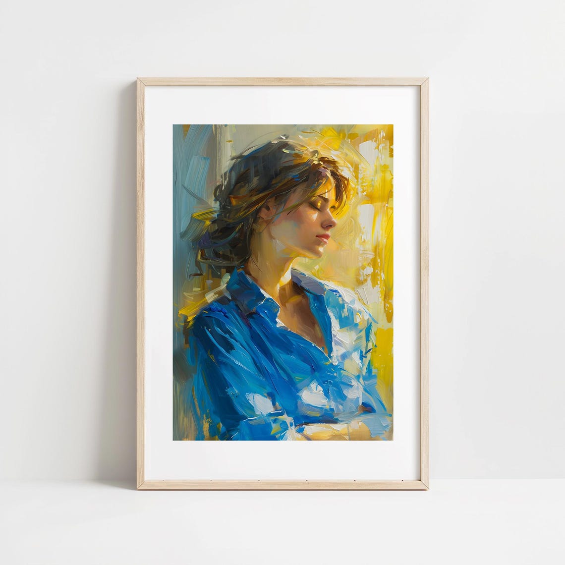 Dreamy Woman Portrait Impressionist Golden Light Blue Blouse Poster