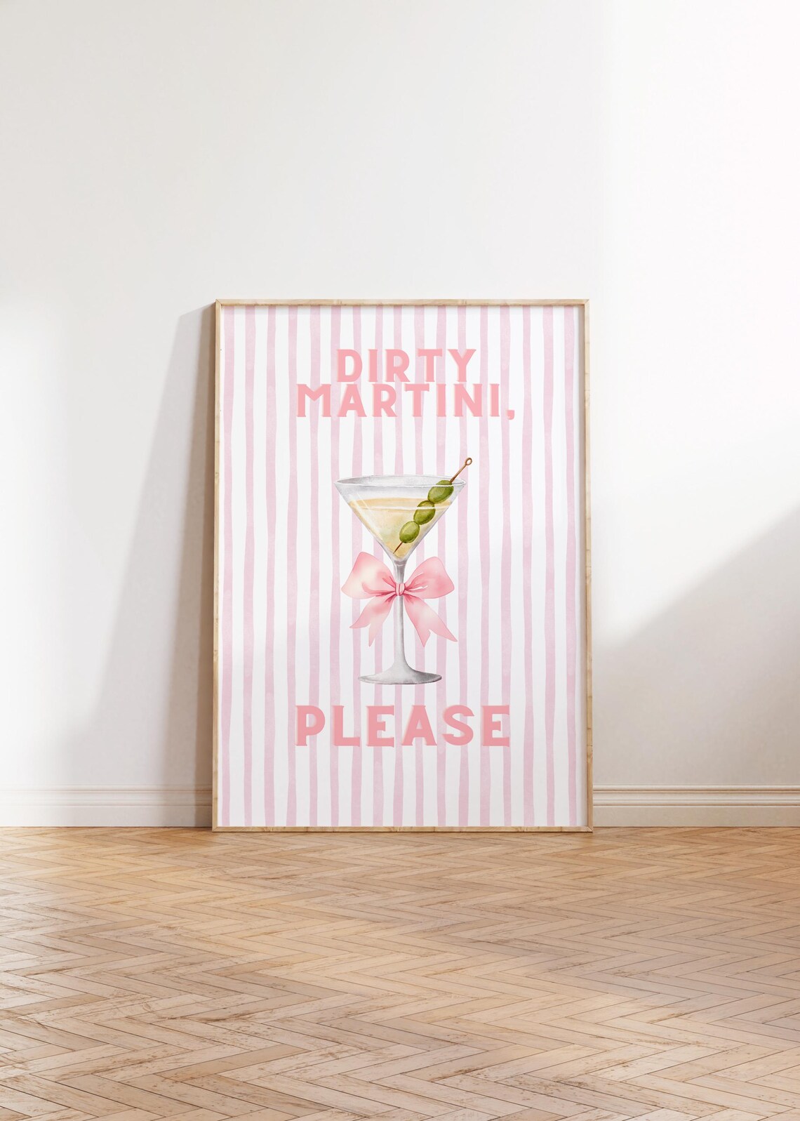 Dirty Martini Please Pink Stripe Cocktail Glass Bow Coquette Bar Poster - Image 3