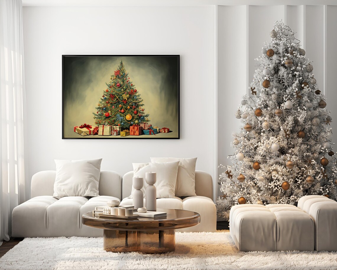 Vintage Decorated Christmas Tree With Gifts Moody Holiday Poster - Image 3