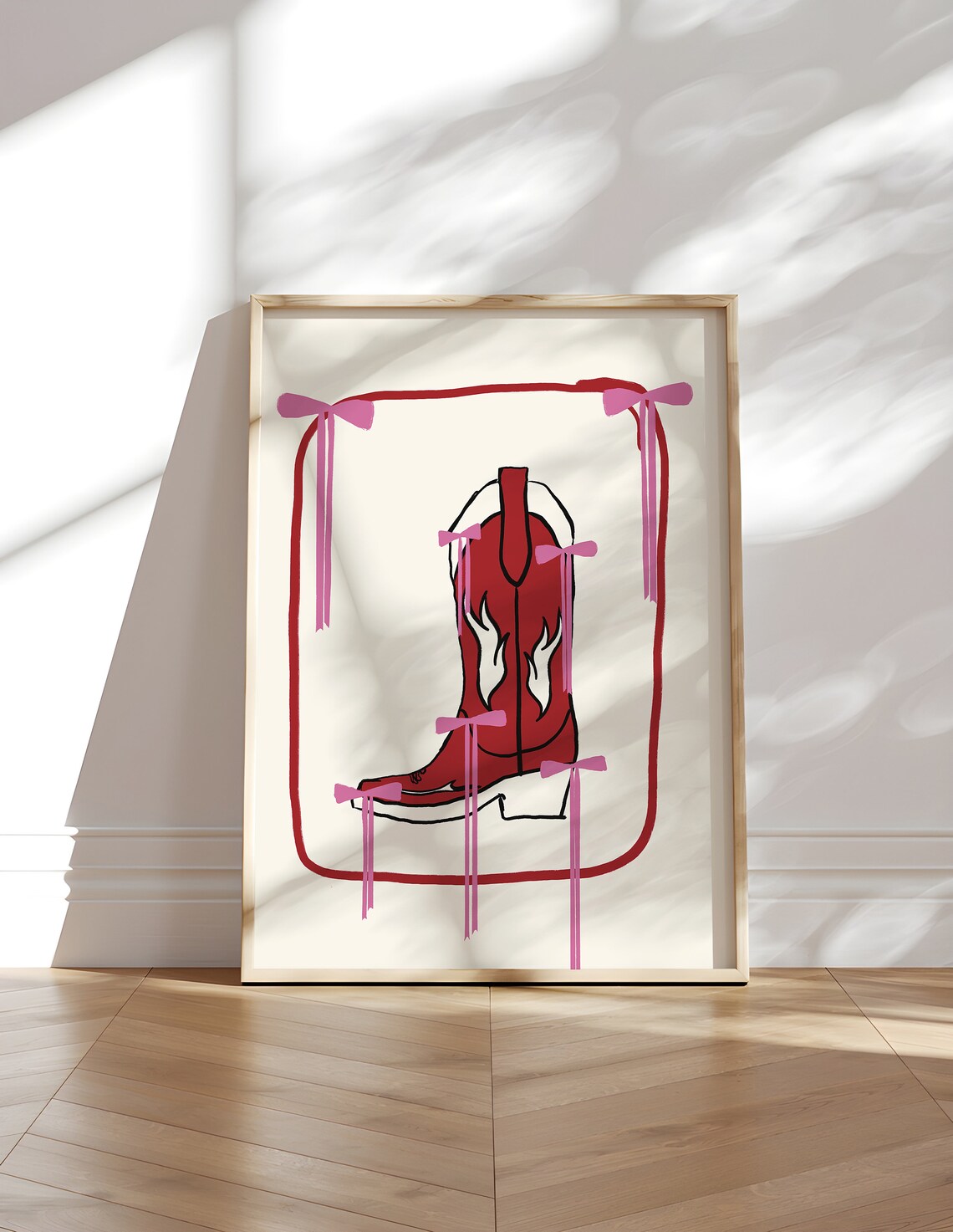 Pink Cowboy Boot with Ribbon Bows Coquette Western Style Poster - Image 2