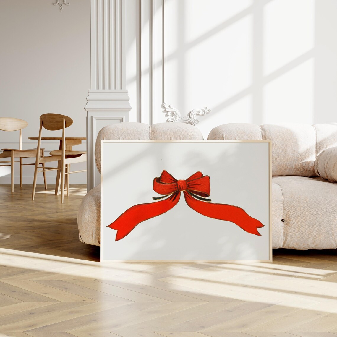 Classic Red Christmas Bow Watercolor Minimalist Holiday Poster - Image 2