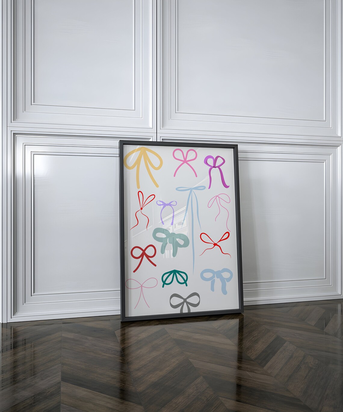 Colorful Minimalist Bow Doodles Rainbow Line Art Pattern Poster - Image 2