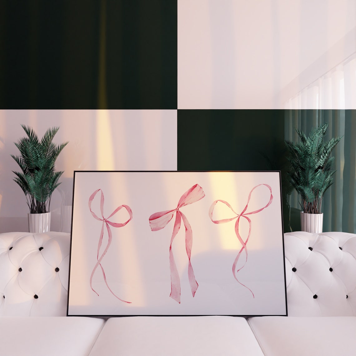 Three Pink Watercolor Ribbon Bows Horizontal Minimalist Poster - Image 3