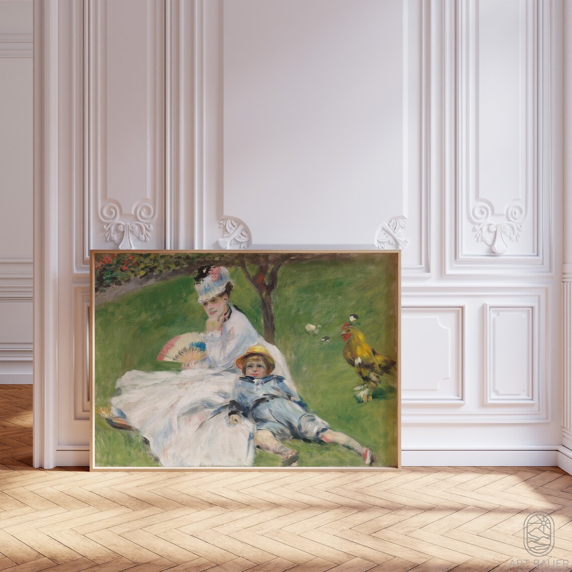 Renoir Madame Monet And Her Son Garden Picnic Fan Impressionist Scene Print - Image 4